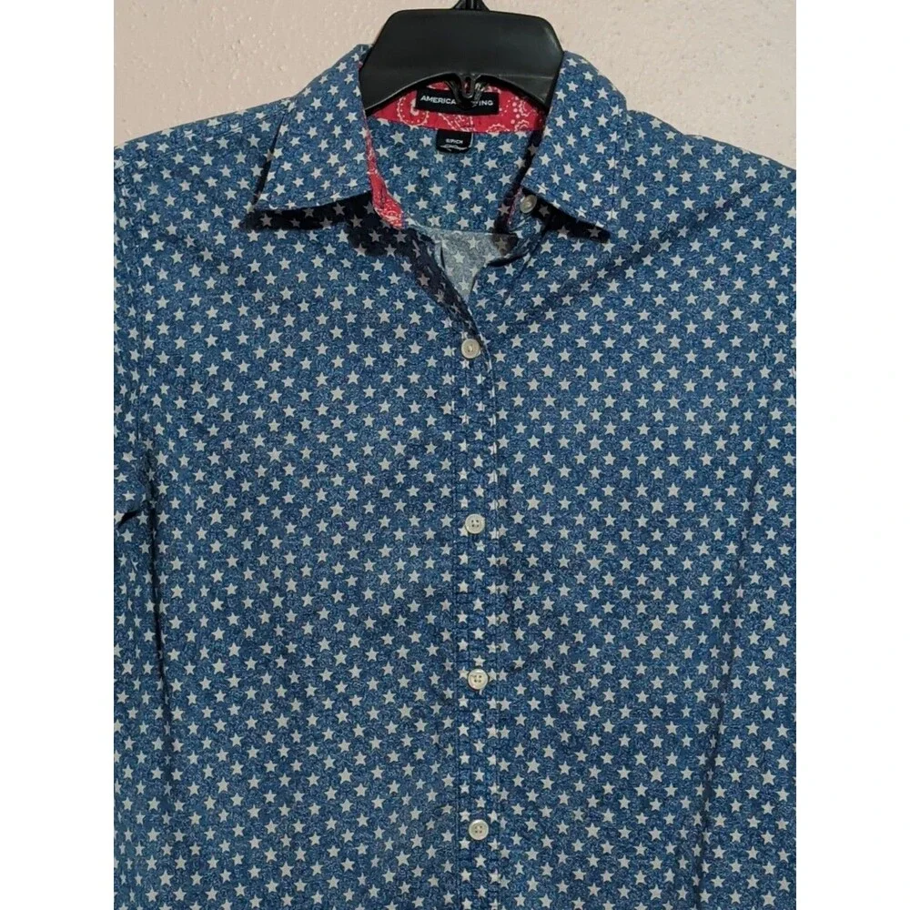 ⭐American Living Womens Shirt small Blue White Star Print Collared Button-up⭐ - Picture 4 of 11